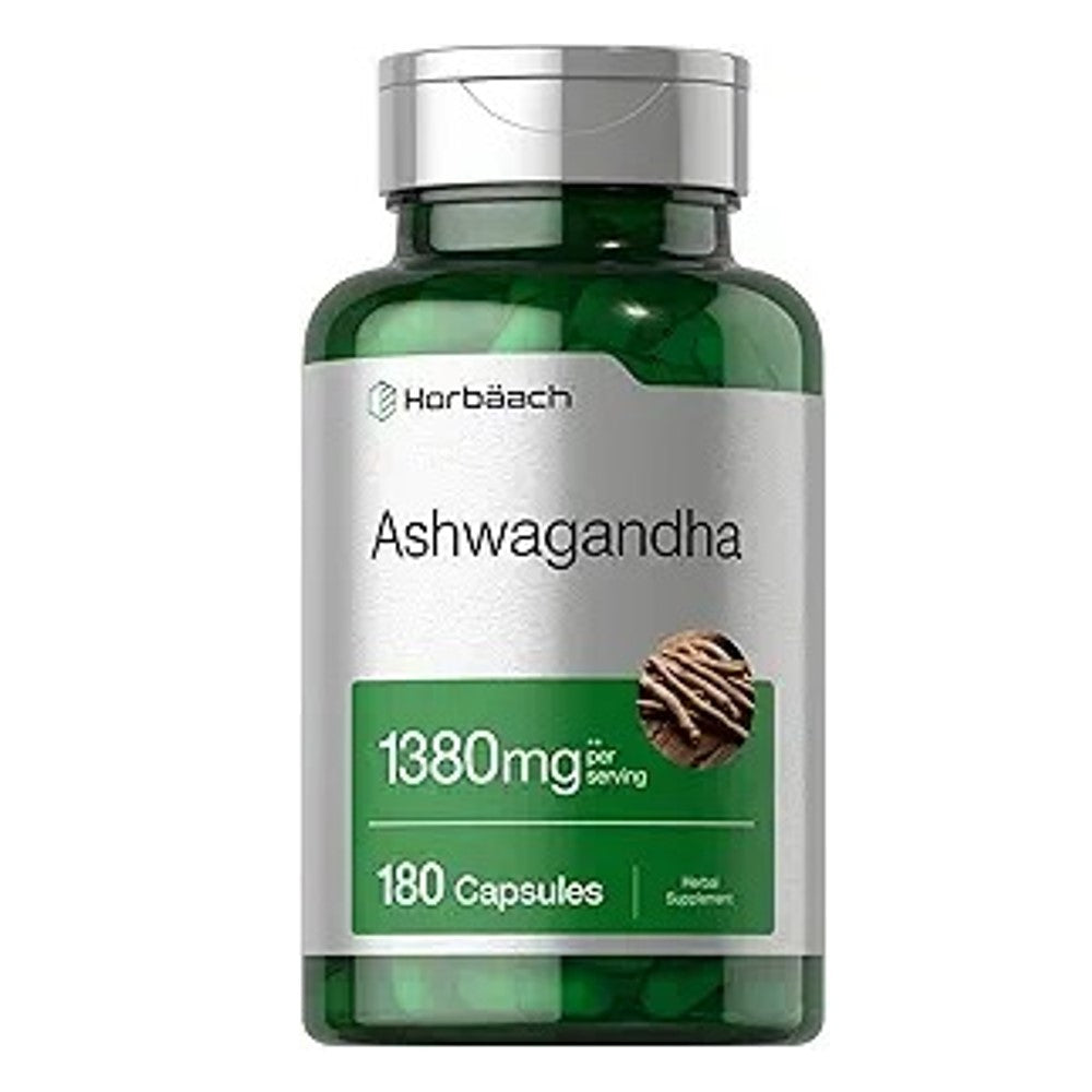 Horbäach Ashwagandha 1380mg – Non-GMO, Gluten-Free Stress & Wellness Support Dietary Supplement | 180 Capsules