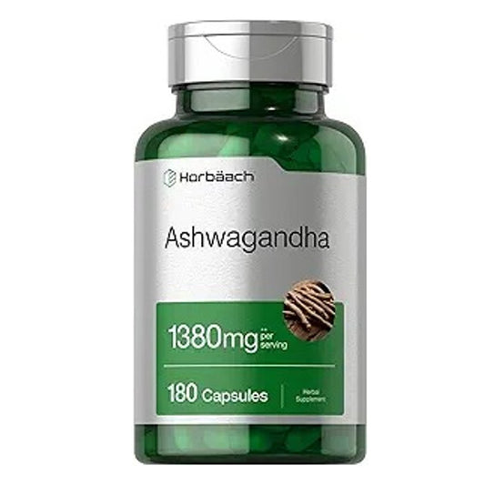 Horbäach Ashwagandha 1380mg – Non-GMO, Gluten-Free Stress & Wellness Support Dietary Supplement | 180 Capsules