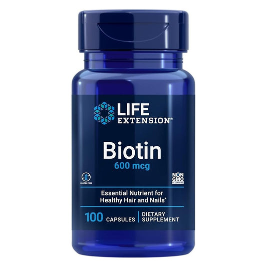 Life Extension Biotin 600 mcg – Essential Nutrient for Healthy Hair & Nails Dietary Supplement | 100 Capsules