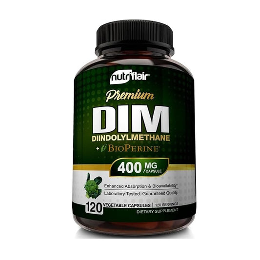 NutriFlair Premium DIM (Diindolylmethane) 400mg with BioPerine® – Supports Hormone Balance, Mood & Wellbeing Enhanced Absorption | 120 Vegetable Capsules | Dietary Supplement