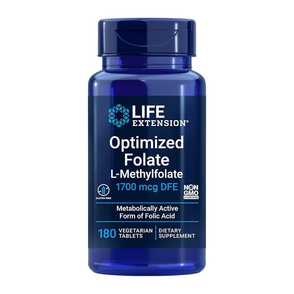 Life Extension Optimized Folate L-Methylfolate 1700mcg DFE – Non-GMO, Metabolically Active Form of Folic Acid Dietary Supplement | 100 Vegetarian Tablets