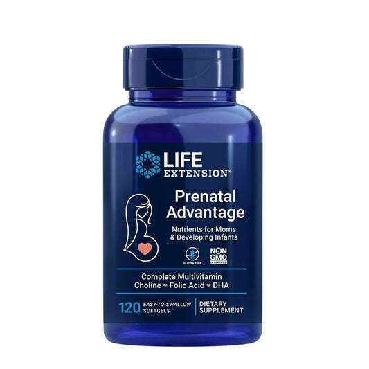 Life Extension Prenatal Advantage – Complete Multivitamin with Choline, Folic Acid & DHA for Moms & Developing Infants Non-GMO | Easy-to-Swallow Softgels | 120 Dietary Supplement