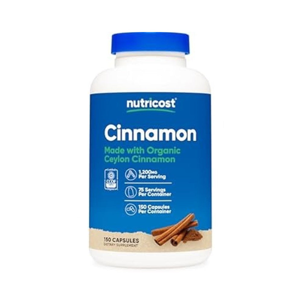 Nutricost Cinnamon 1200mg – Made with Organic Ceylon Cinnamon Dietary Supplement | 150 Capsules | 75 Servings per Container | CCOF Certified