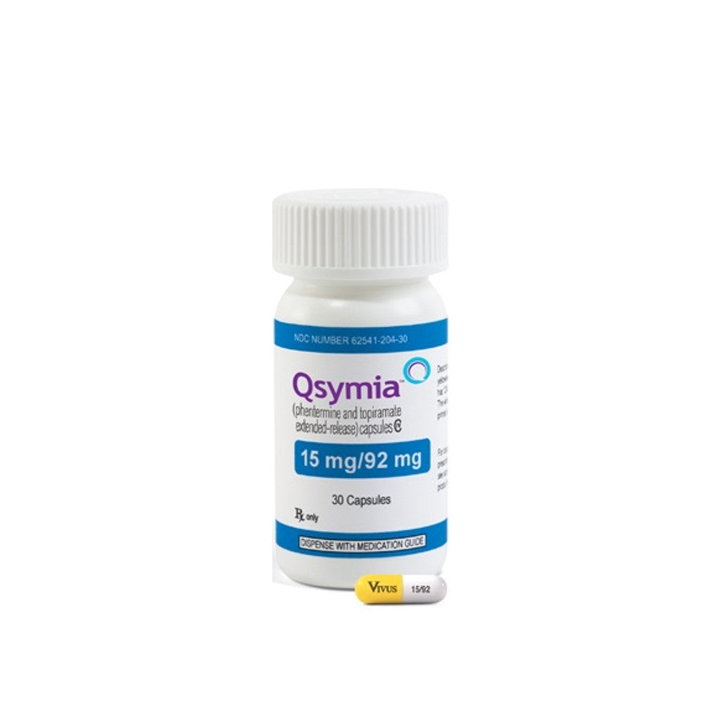 Qsymia Weight Loss Capsules - 15 mg/92 mg, Extended-Release Phentermine & Topiramate, 30 Capsules (NOD 62541-204-30)