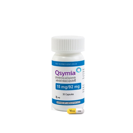 Qsymia Weight Loss Capsules - 15 mg/92 mg, Extended-Release Phentermine & Topiramate, 30 Capsules (NOD 62541-204-30)