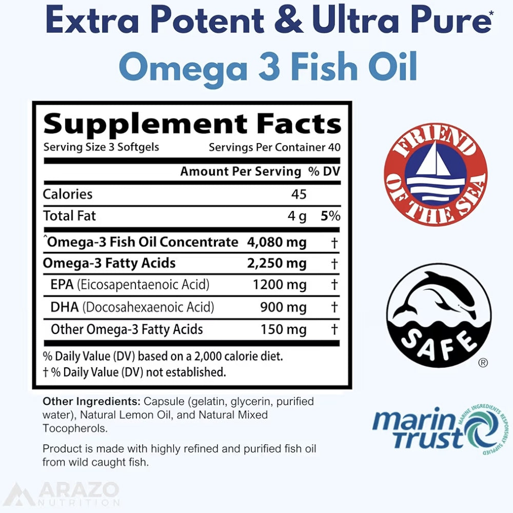 Arazon Nutrition Omega 3 Fish Oil 4,080mg