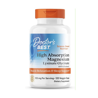 Doctor's Best High Absorption Magnesium Lysinate Glycinate –  120 Veggie Capsules