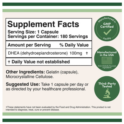 Double Wood Supplements DHEA 100mg – Supports Hormonal Balance & Vitality | 180 Capsules