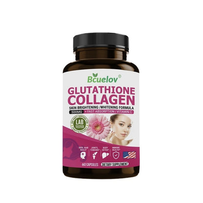 Bcuelov Glutathione + Collagen Capsules – 120 Count | 500mg+ Brightening Formula with Vitamin C
