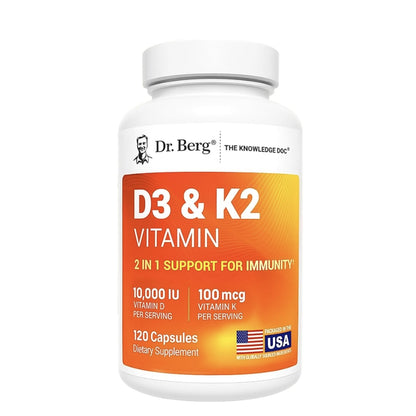 Supports immune health and bone strength with 10,000 IU of Vitamin D3 and 100 mcg of Vitamin K2 per serving. Non-GMO, high-quality dietary supplement.