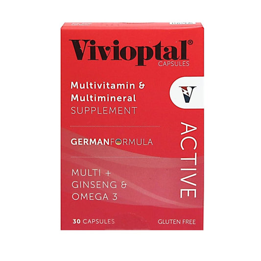 Vivioptal Multivitamin & Multimineral Supplement with Ginseng & Omega-3 – German Formula – 30 Gluten-Free Capsules